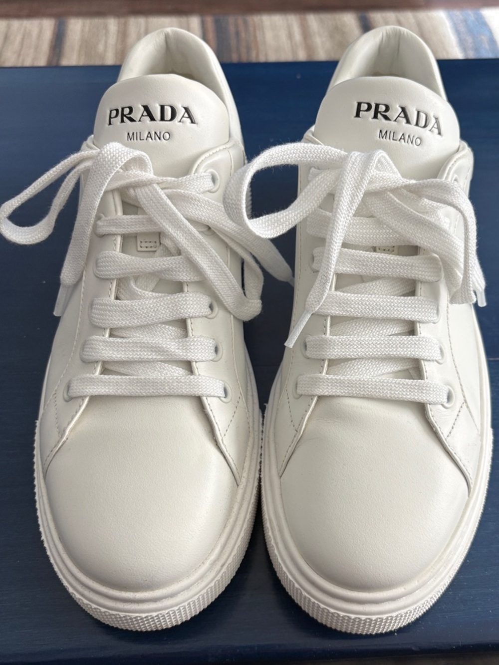 Prada white Leather Low-Top Sneakers